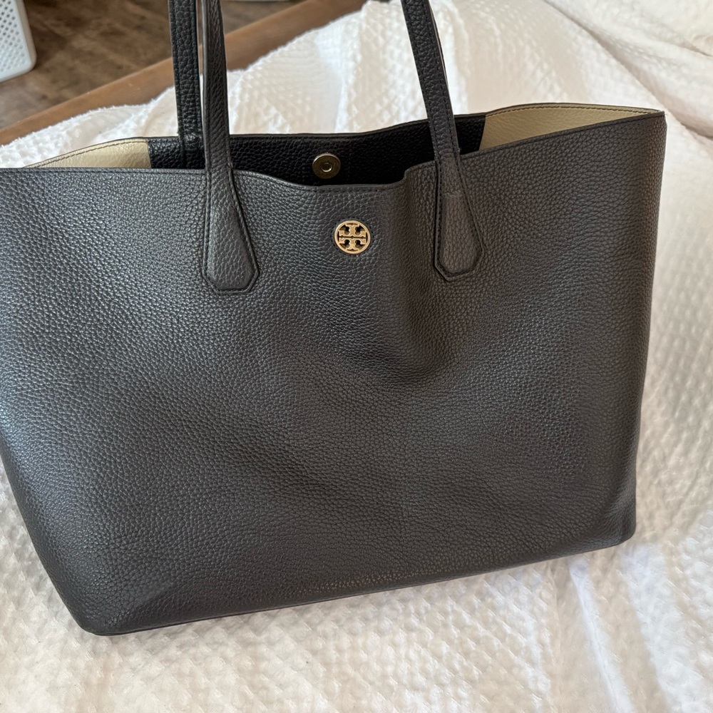 Tory Burch Black Pebbled Leather Tote